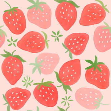 水彩风草莓四方连续图案