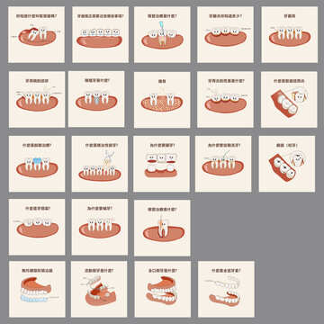 卡通牙科牙齿治疗表情套图