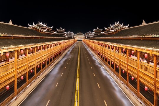 柳州三江宜阳风雨桥美丽夜景