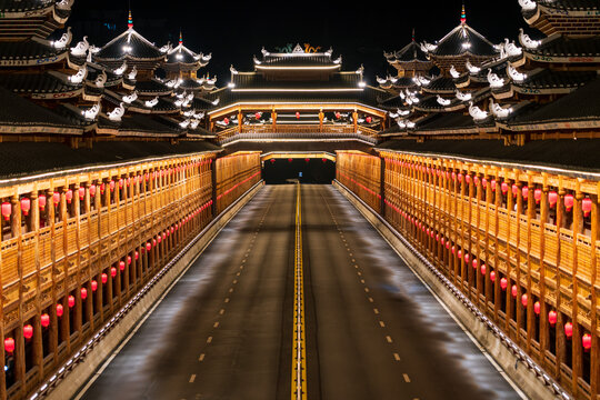 柳州三江宜阳风雨桥美丽夜景