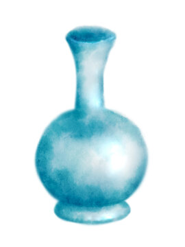 水彩国风瓷瓶