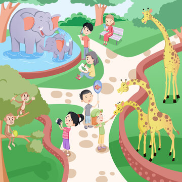 卡通手绘儿童绘本动物园