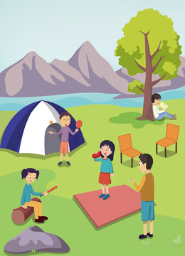 卡通手绘儿童绘本野外露营