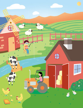 卡通手绘儿童绘本农村农场