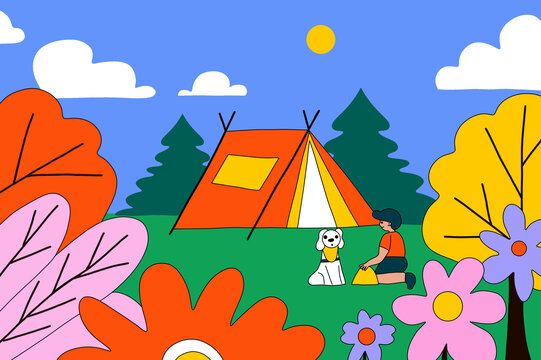 卡通商业插画露营宠物帐篷