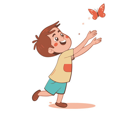 小男孩在抓蝴蝶