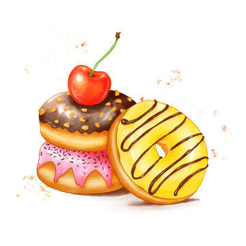 甜甜圈插画元素六一儿童节童年