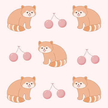 可爱浣熊樱桃印花图案