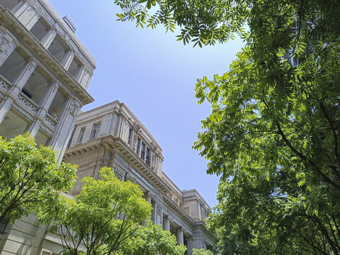 蓝天绿树建筑