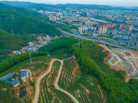 航拍景洪市郊外的山脉自然风光