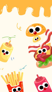 儿童节餐饮海报背景汉堡薯条插画