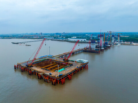 杭州湾跨海铁路大桥施工航拍