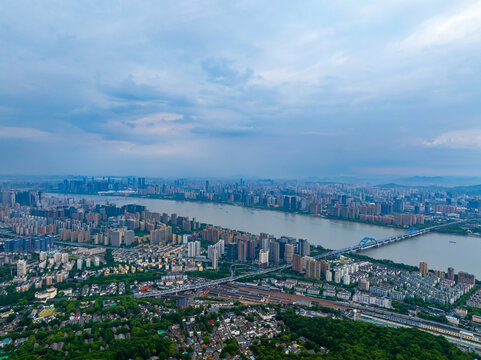 杭州钱塘江与城市风光航拍