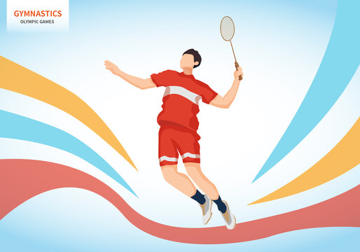 羽毛球运动员比赛运动会矢量插画