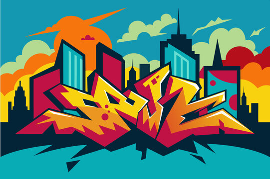 手绘涂鸦墙街头嘻哈艺术城市背景