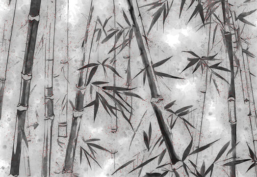 竹子水墨画背景墙