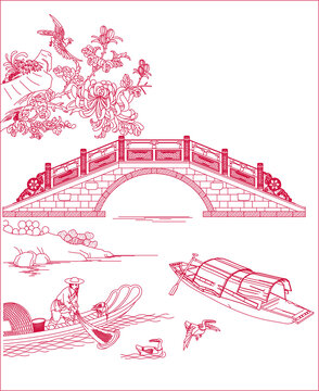 绍兴石拱桥渔夫图