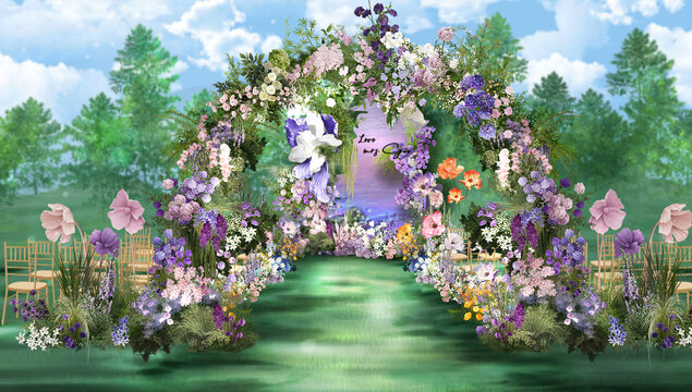 小清新仙仙的紫色婚礼效果图