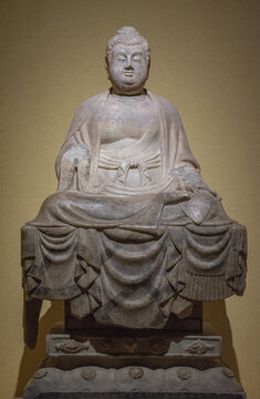 唐代白石雕释迦摩尼坐像