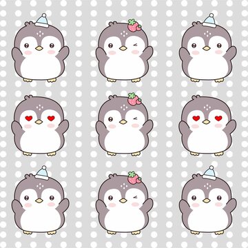 可爱卡通企鹅四方连续家纺图案