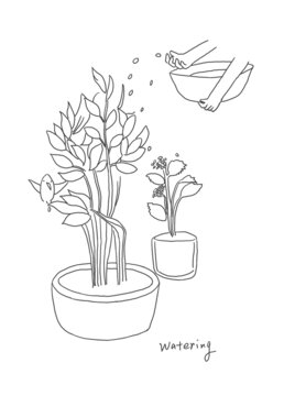 手绘漫画插画浇水