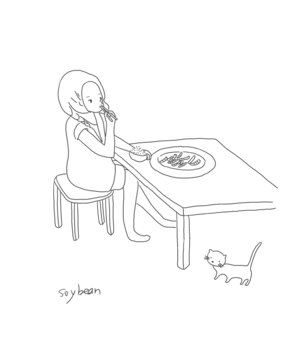 手绘漫画插画吃菜