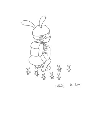 手绘漫画插画兔子围绕在我身边