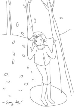 手绘漫画插画晴天散步