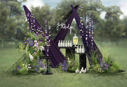黑紫色婚礼甜品区效果图
