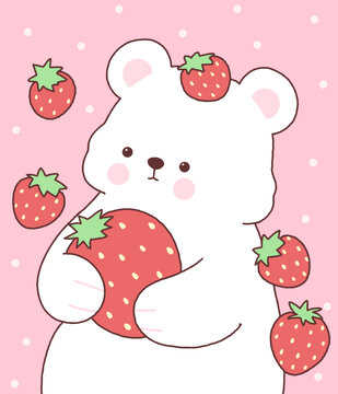 可爱小熊抱草莓印花图案插画