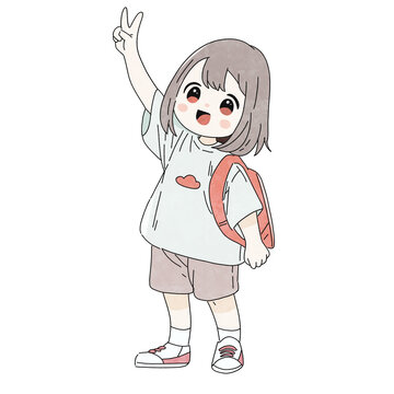 比耶小女孩女生卡通图案