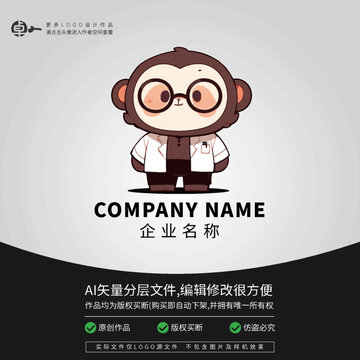 猴子医生博士科研卡通LOGO
