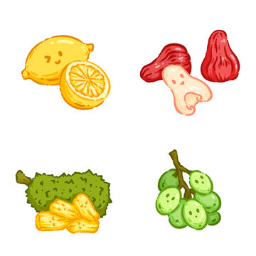 Q版水果柠檬莲雾菠萝蜜提子素材