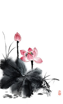 荷花水墨画