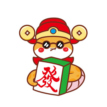 2025卡通蛇抱发国潮插画白底