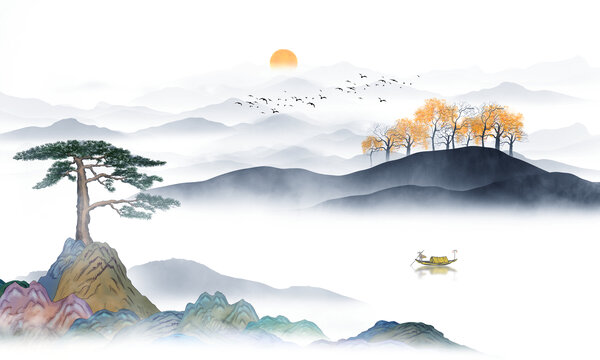 迎客松山水画