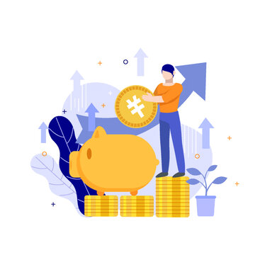 金融理财储蓄金币扁平矢量插画