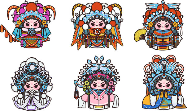 京剧戏剧人物卡通矢量元素插画