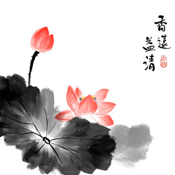 荷花水墨画