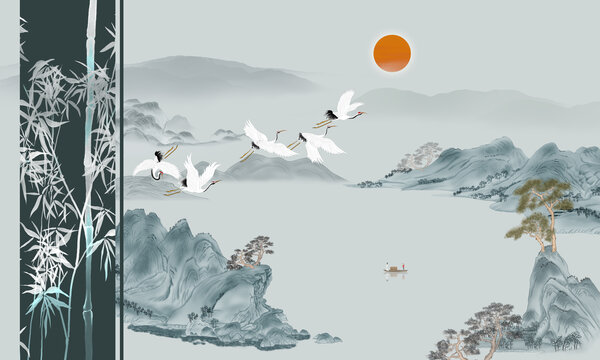 竹影山水画
