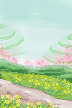 风景插画背景底图