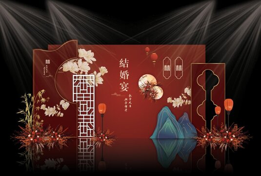 红色中式婚礼背景