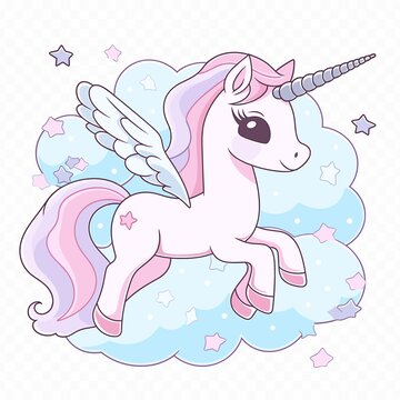 独角兽印花图案手绘矢量