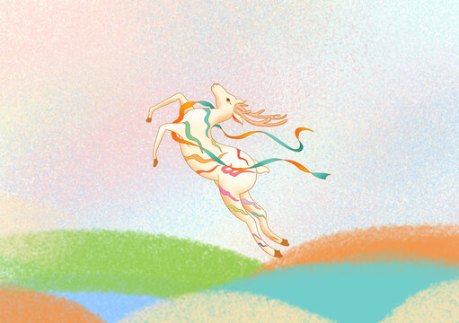 七色鹿插画