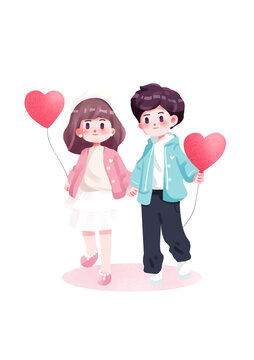 可爱小清新粉色七夕情人节插画