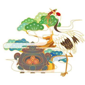 国风仙鹤松树炼丹炉元素