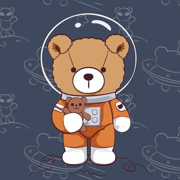 卡通插画太空小熊