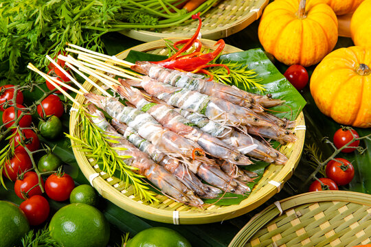 大虾烤串食材