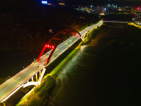 航拍西双版纳景洪市黎明大桥
