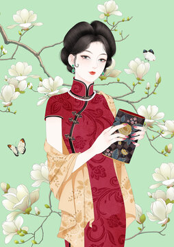 手绘旗袍美女